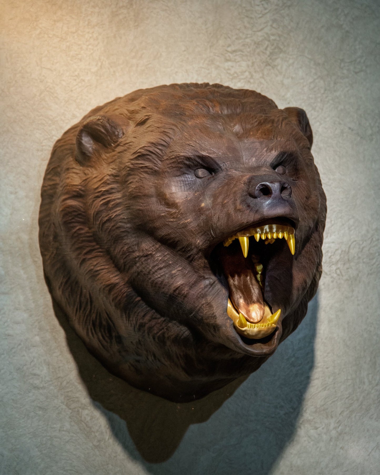 Hand-Carved Roaring Bear Head