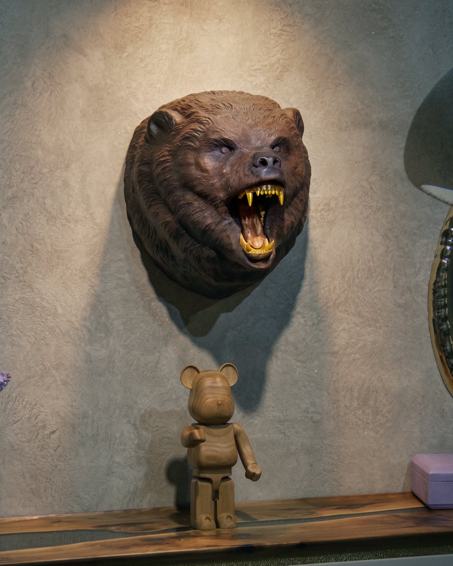 Hand-Carved Roaring Bear Head
