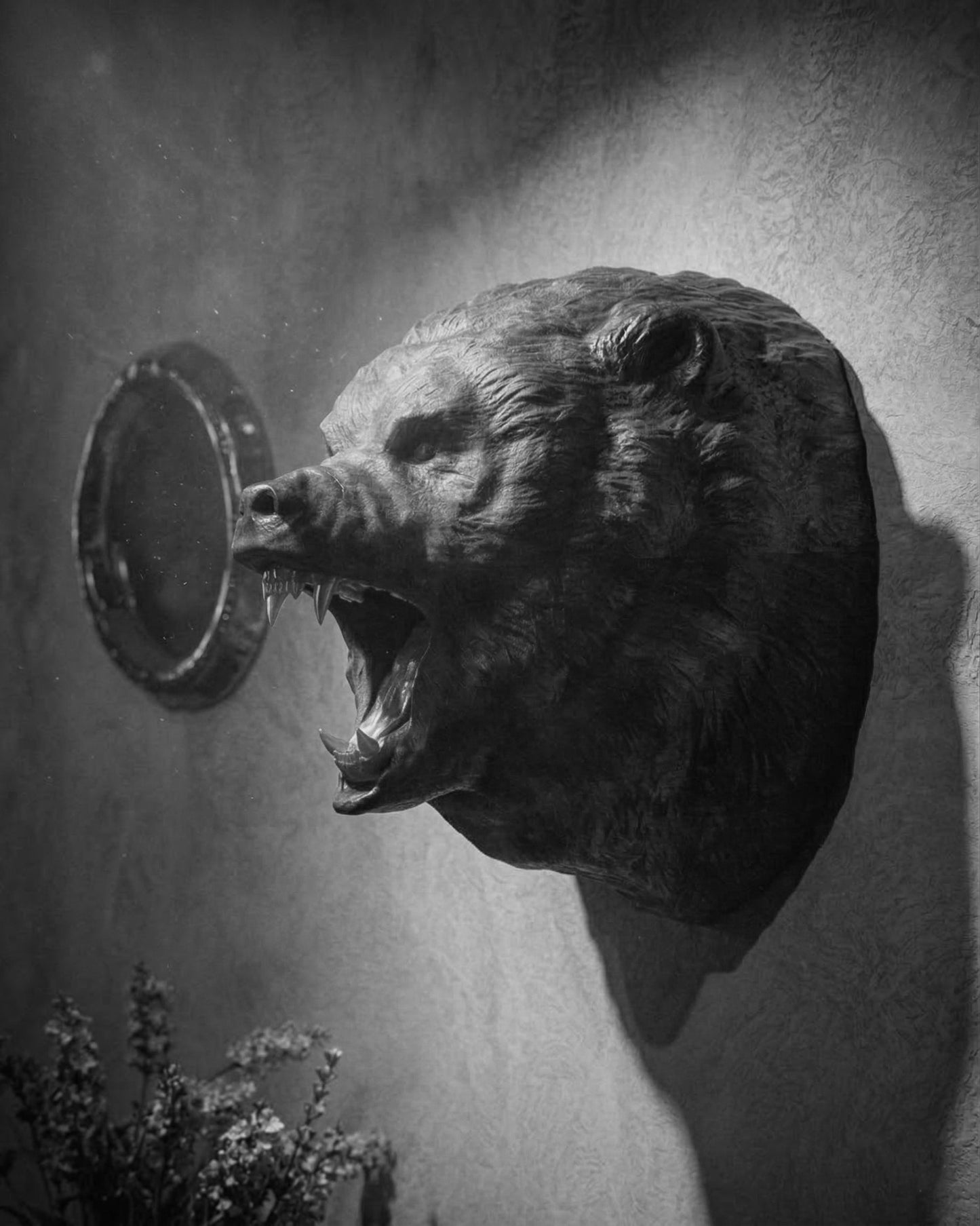 Hand-Carved Roaring Bear Head