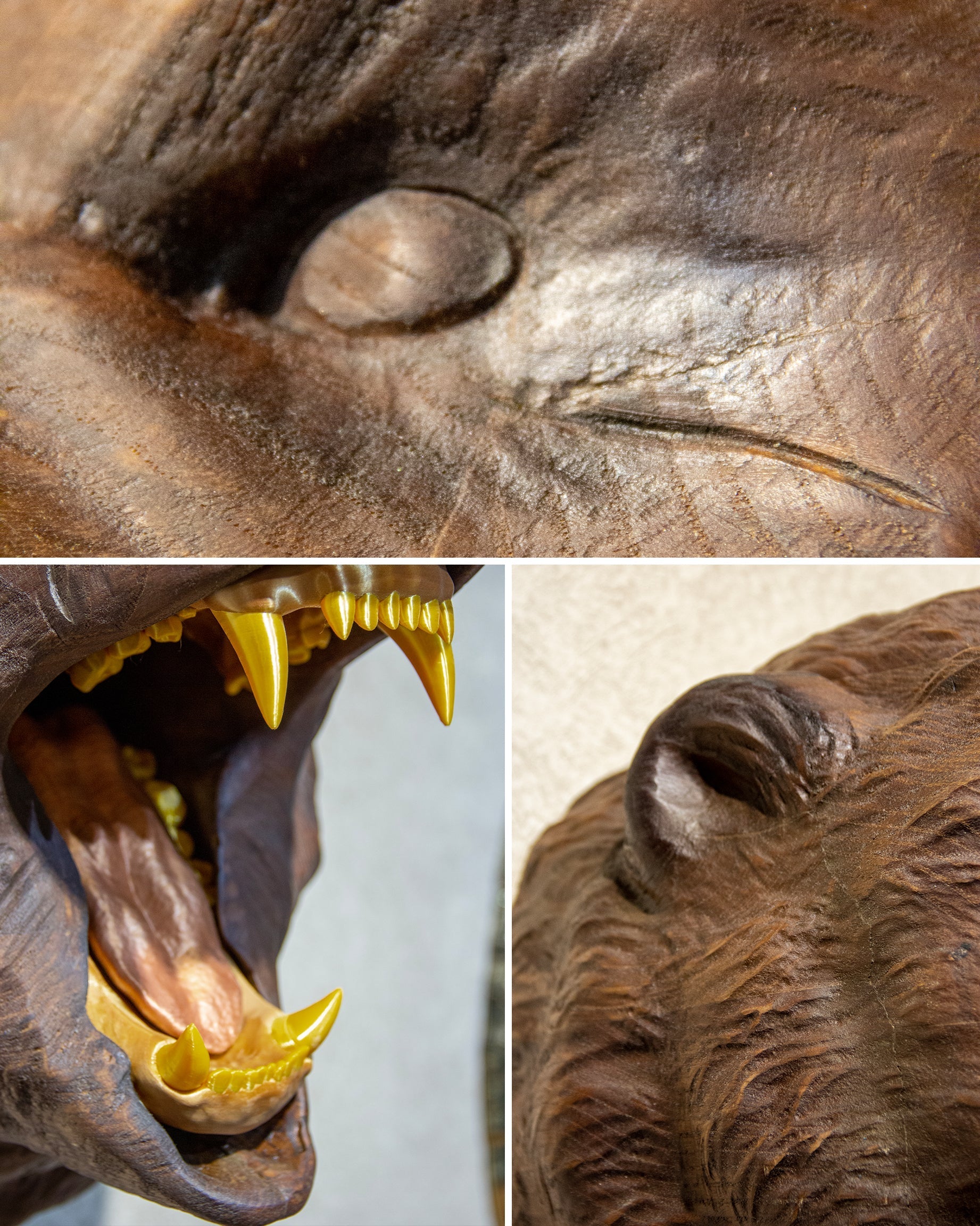 Hand-Carved Roaring Bear Head