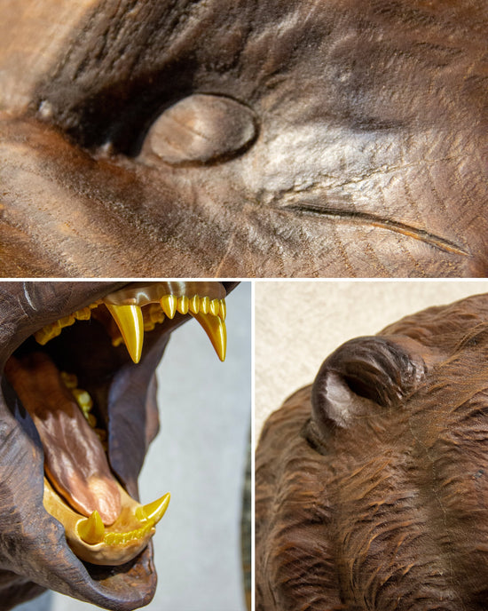 Hand-Carved Roaring Bear Head