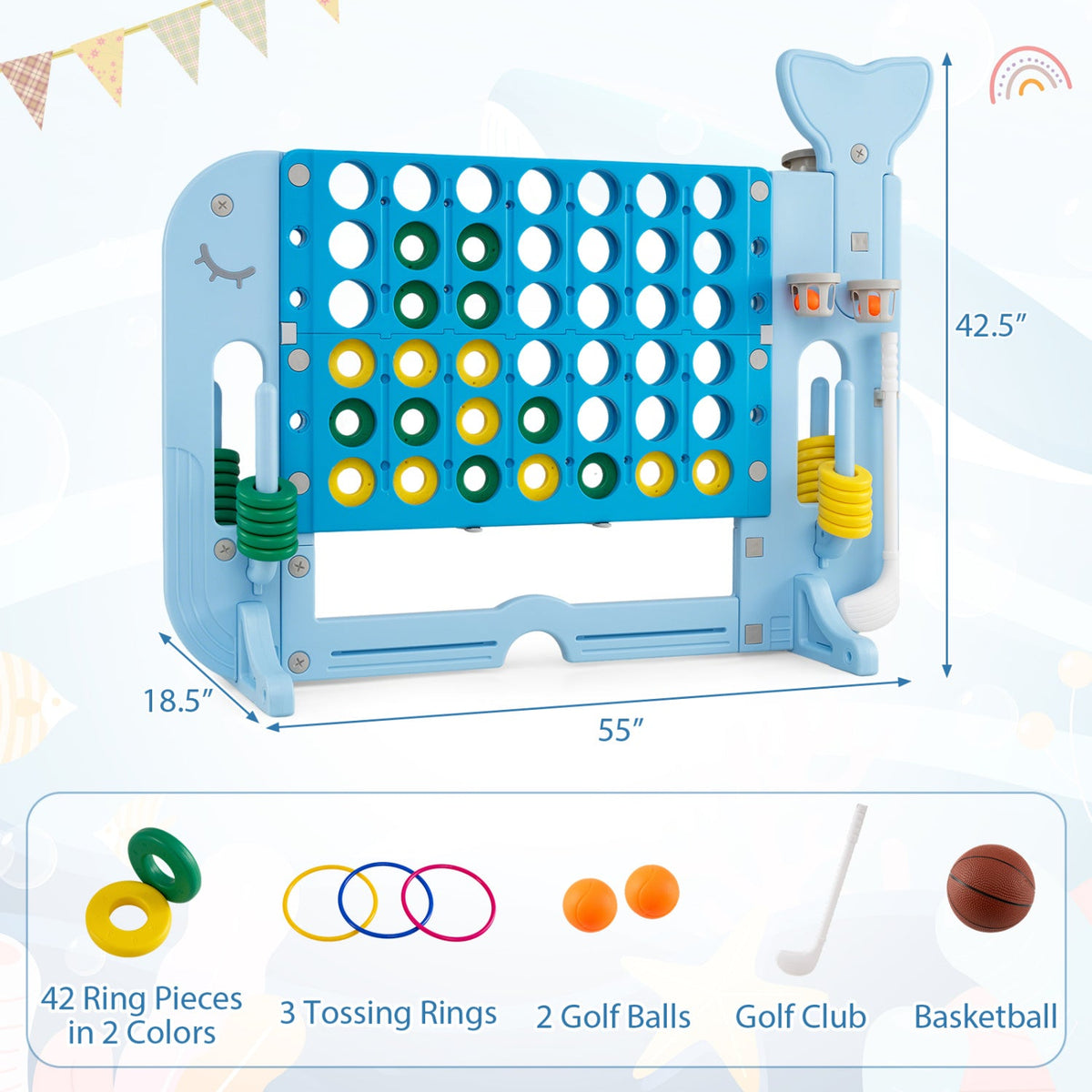 Giant 4-to-Score Game Set Jumbo Connect Four Game with Ring-toss