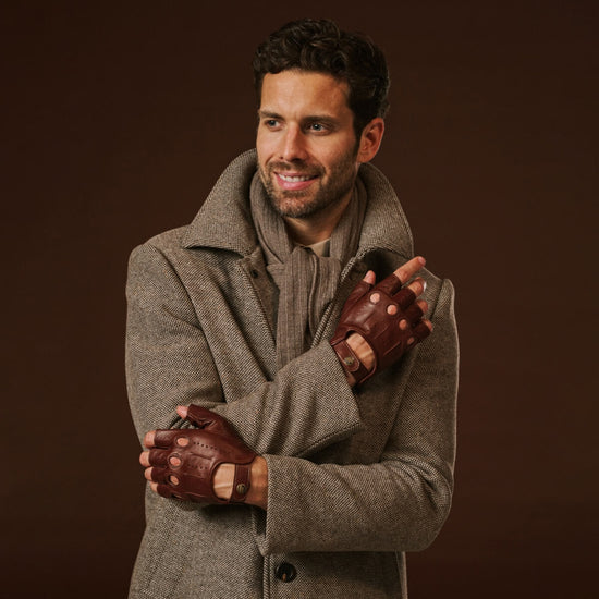 Giuseppe (brown) - Italian lambskin fingerless leather driving gloves
