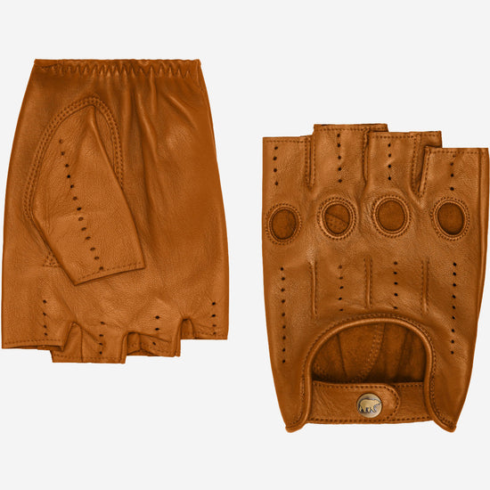 Giuseppe (cognac) - Italian lambskin fingerless leather driving gloves