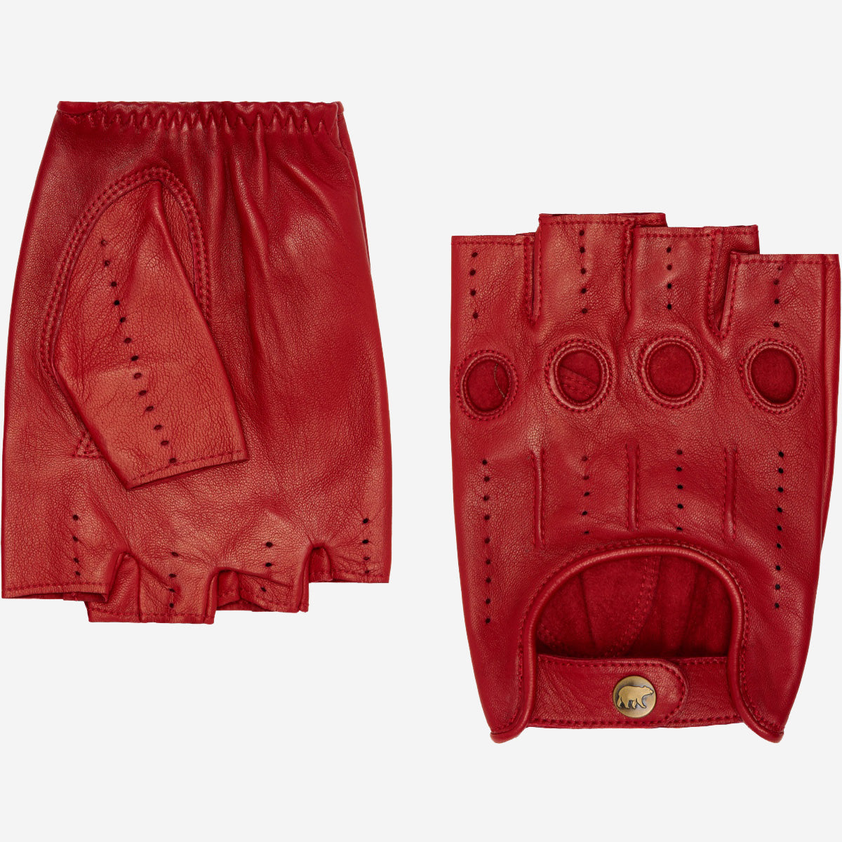 Giuseppe (red) - Italian lambskin fingerless leather driving gloves