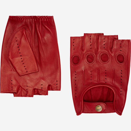 Giuseppe (red) - Italian lambskin fingerless leather driving gloves