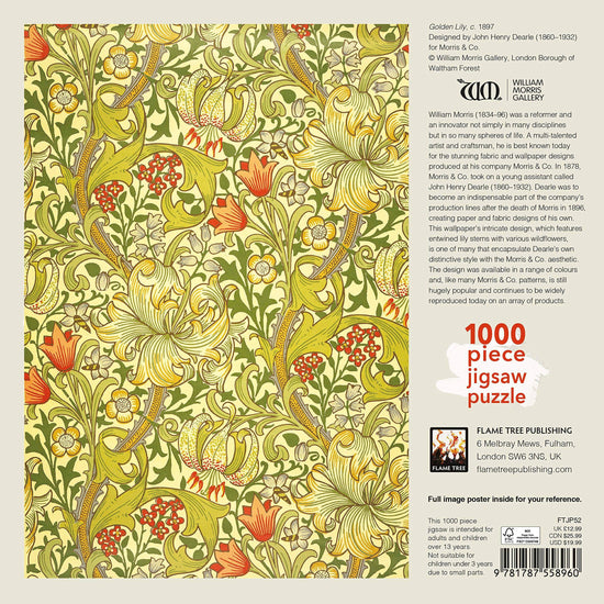Golden Lily by William Morris 1000 Piece Jigsaw Puzzle Flame Tree