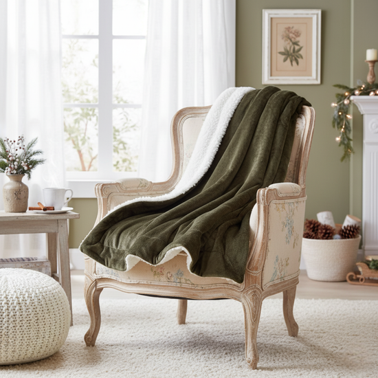 Tache Super Soft Evergreen Micro Fleece Green Sherpa Throw Blanket