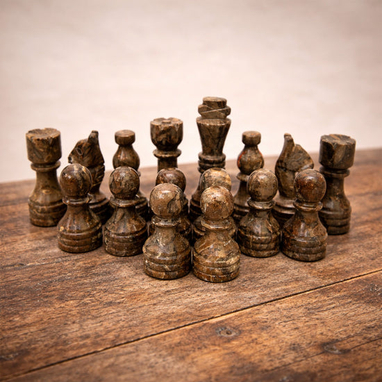 White Grey Marble Chess Pieces 12 to 16 Inches Board - High Quality Handmade (Pieces Only)