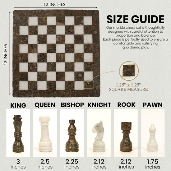 Grey Oceanic and White Marble Chess Set 12 Inches - Premium Handcrafted Design