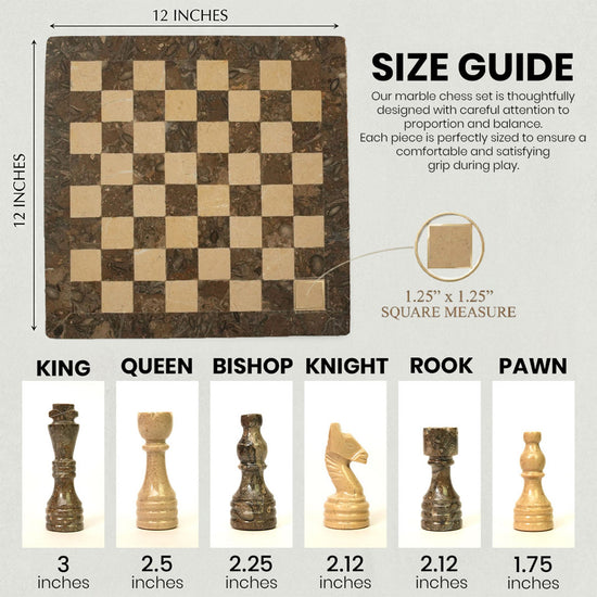Grey and Verona Marble Chess Set 12 Inches - Premium Quality