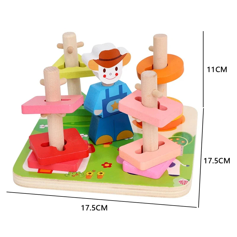 Wooden Montessori Animal Puzzles for Toddlers - Colorful 3D Cartoon Early Learning Educational Toy