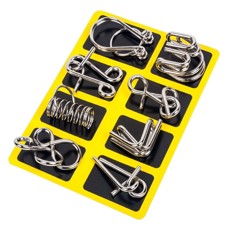 8Pcs/Set Metal Montessori Puzzle Wire, IQ Mind Brain Teaser, Interactive Game for Children & Adults, Educational Toy, Stress Reliever