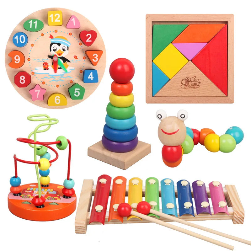 Wooden Montessori Animal Puzzles for Toddlers - Colorful 3D Cartoon Early Learning Educational Toy