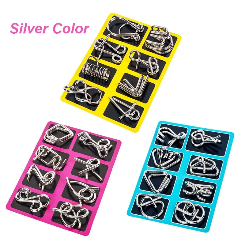 8Pcs/Set Metal Montessori Puzzle Wire, IQ Mind Brain Teaser, Interactive Game for Children & Adults, Educational Toy, Stress Reliever