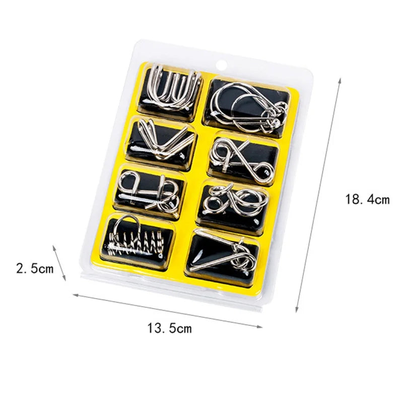 8Pcs/Set Metal Montessori Puzzle Wire, IQ Mind Brain Teaser, Interactive Game for Children & Adults, Educational Toy, Stress Reliever