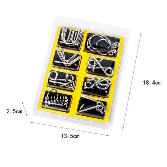 8Pcs/Set Metal Montessori Puzzle Wire, IQ Mind Brain Teaser, Interactive Game for Children & Adults, Educational Toy, Stress Reliever
