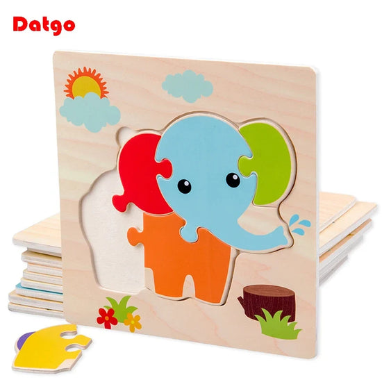 Baby Wooden 3D Tangram Puzzle – Educational Cartoon Animal Toy