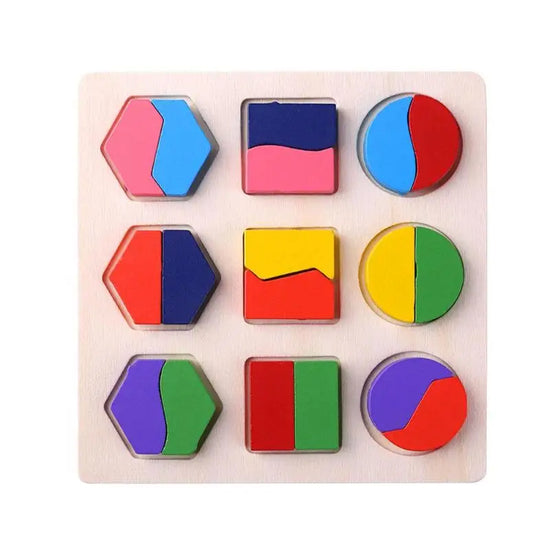Montessori Wooden Geometric Shapes Puzzle – Sorting Math Bricks for Preschool Learning and Toddlers