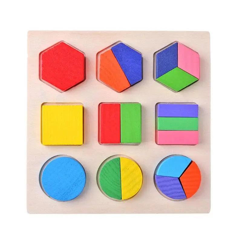 Montessori Wooden Geometric Shapes Puzzle – Sorting Math Bricks for Preschool Learning and Toddlers