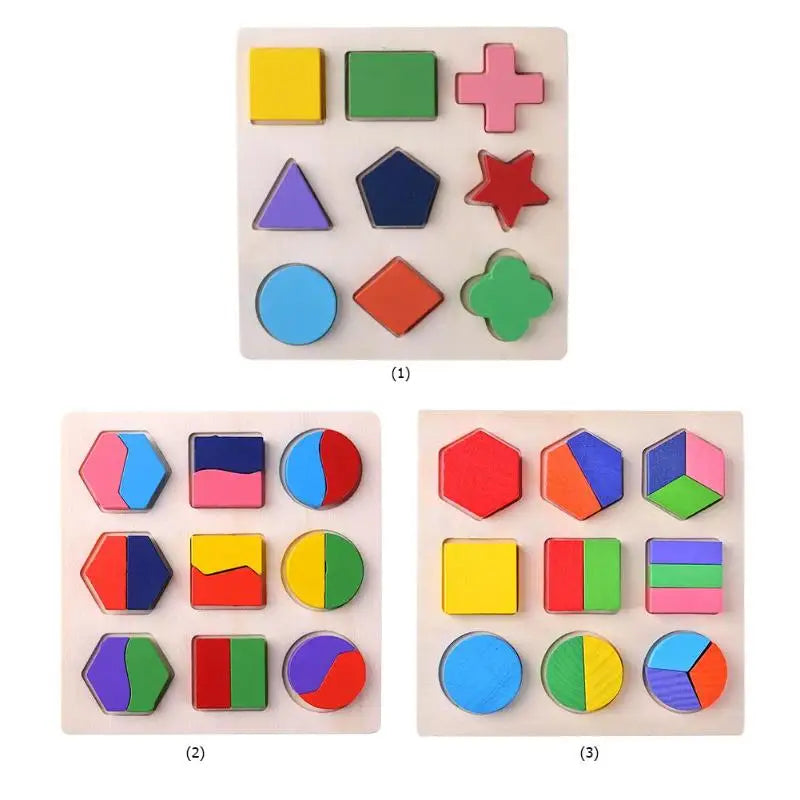 Montessori Wooden Geometric Shapes Puzzle – Sorting Math Bricks for Preschool Learning and Toddlers