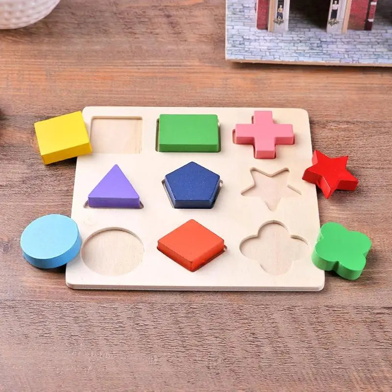 Montessori Wooden Geometric Shapes Puzzle – Sorting Math Bricks for Preschool Learning and Toddlers