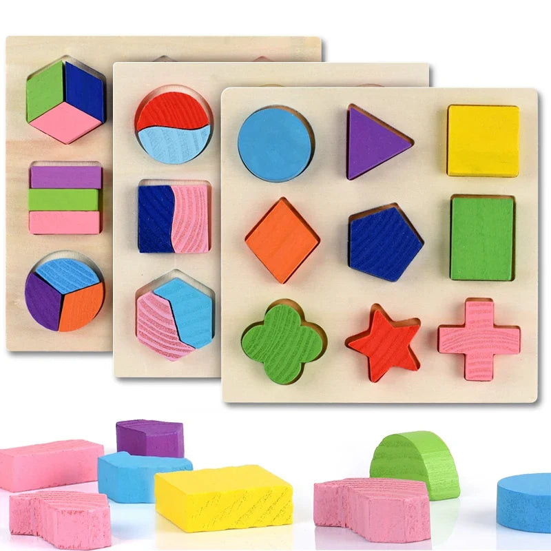 Montessori Wooden Geometric Shapes Puzzle – Sorting Math Bricks for Preschool Learning and Toddlers