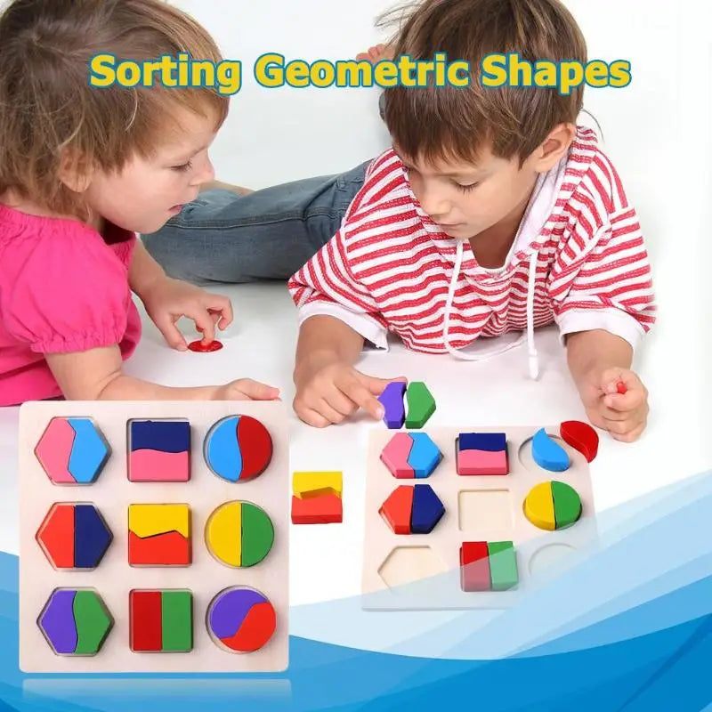 Montessori Wooden Geometric Shapes Puzzle – Sorting Math Bricks for Preschool Learning and Toddlers