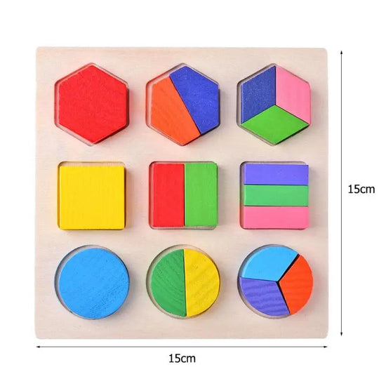Montessori Wooden Geometric Shapes Puzzle – Sorting Math Bricks for Preschool Learning and Toddlers