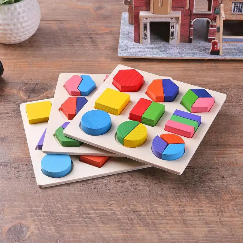Montessori Wooden Geometric Shapes Puzzle – Sorting Math Bricks for Preschool Learning and Toddlers