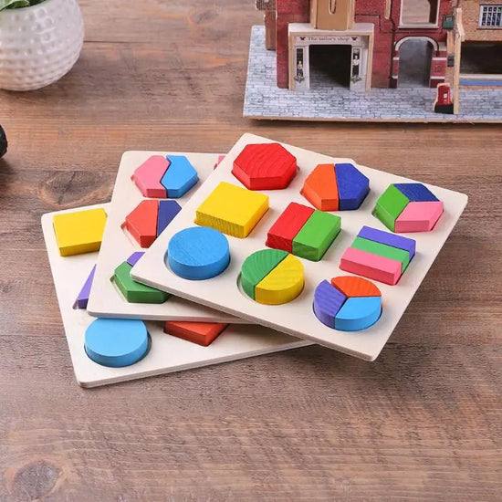 Montessori Wooden Geometric Shapes Puzzle – Sorting Math Bricks for Preschool Learning and Toddlers
