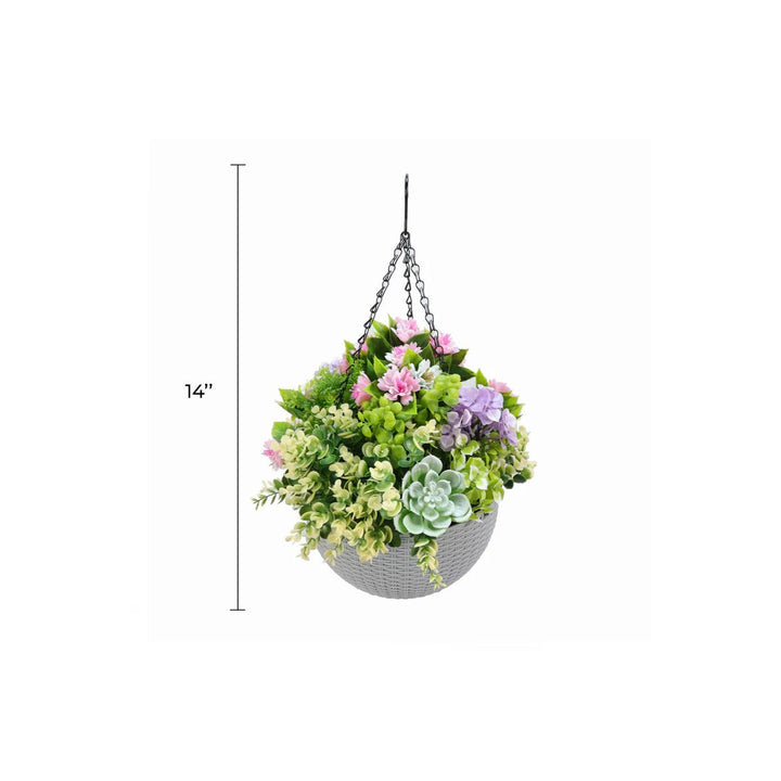 Artificial succulent hanging basket detail