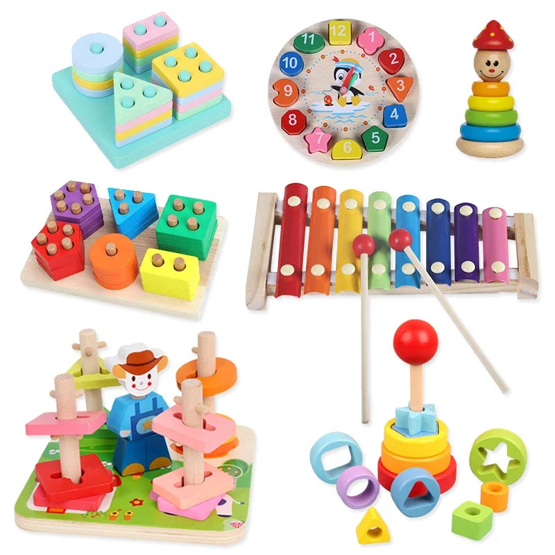 Wooden Montessori Animal Puzzles for Toddlers - Colorful 3D Cartoon Early Learning Educational Toy