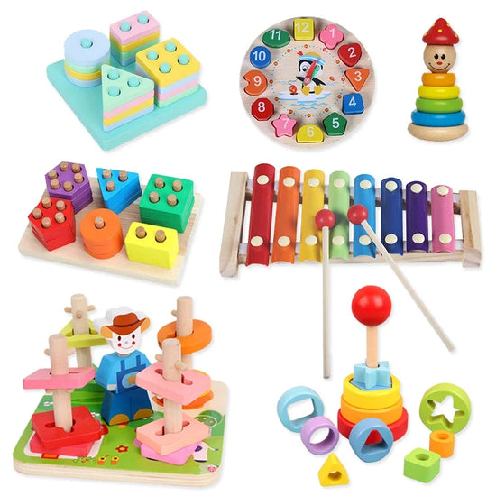 Wooden Montessori Animal Puzzles for Toddlers - Colorful 3D Cartoon Early Learning Educational Toy