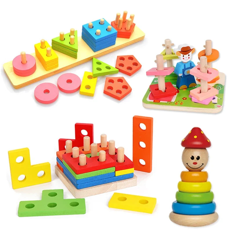Wooden Montessori Animal Puzzles for Toddlers - Colorful 3D Cartoon Early Learning Educational Toy
