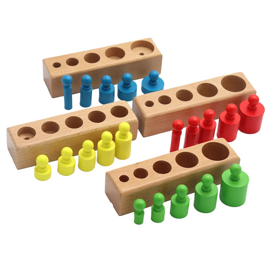 Montessori Cylinder Socket Puzzle – 4-Piece Wooden Sensory Toy for Toddlers | Preschool Fine Motor & Hand-Eye Coordination