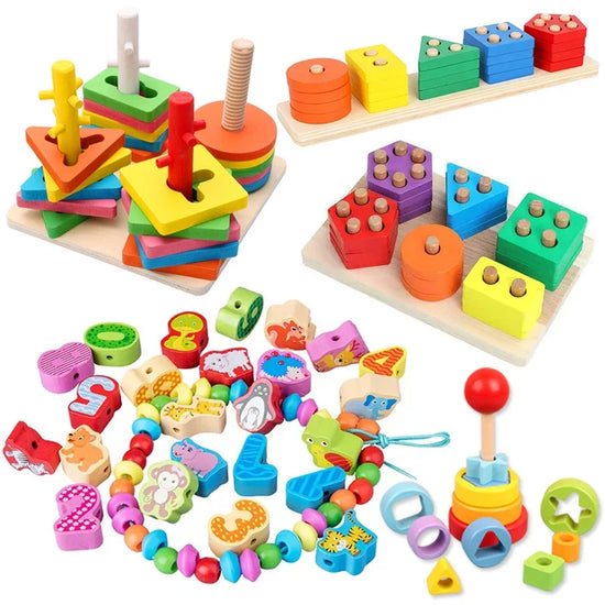 Wooden Montessori Animal Puzzles for Toddlers - Colorful 3D Cartoon Early Learning Educational Toy