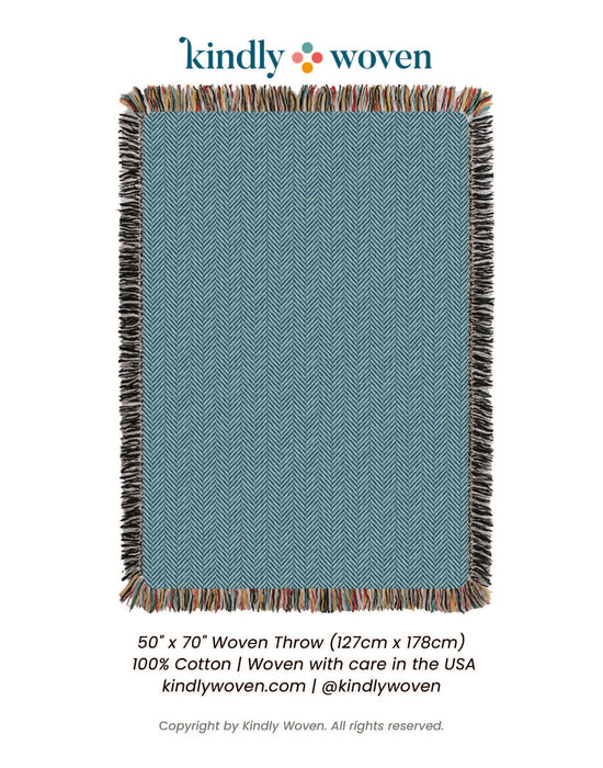 Blue Herringbone Jacquard Woven Throw Blanket, Reversible Cotton Throw, Made in USA | Henry Chambray
