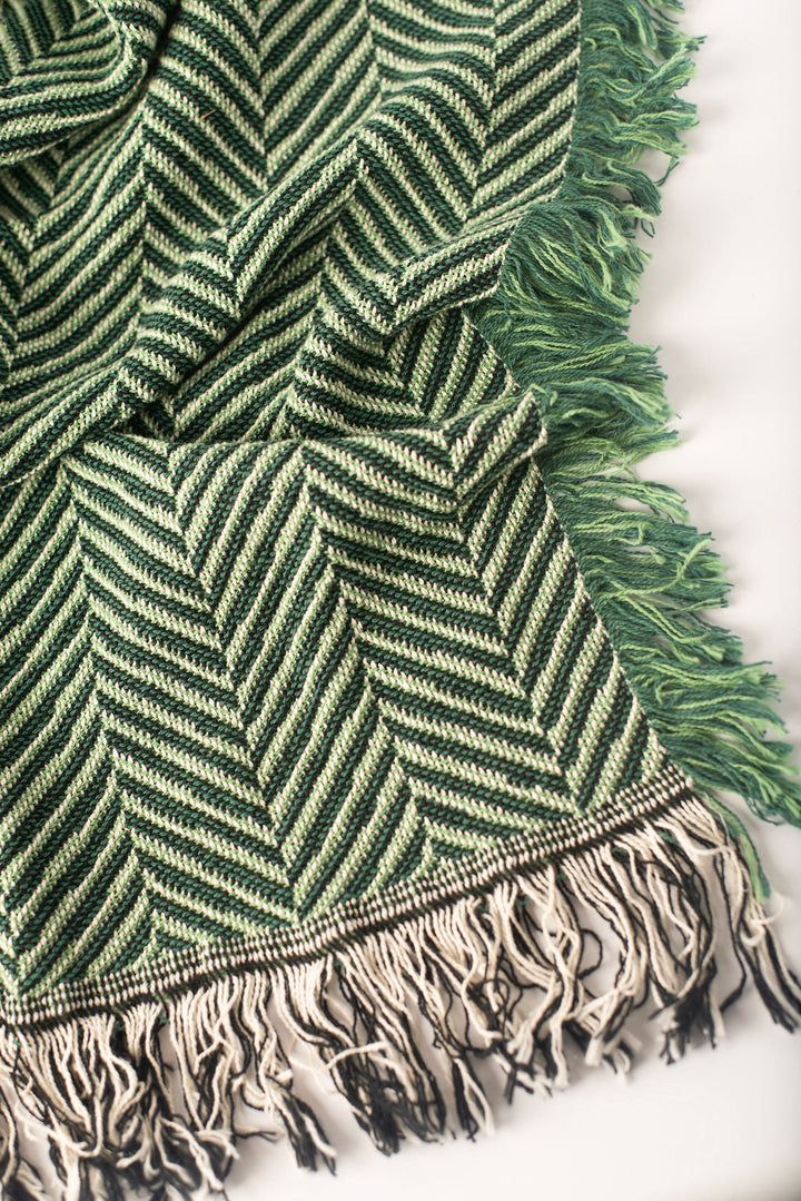 Green Herringbone Jacquard Woven Throw Blanket, Reversible Cotton Throw, Made in USA | Henry Verbena