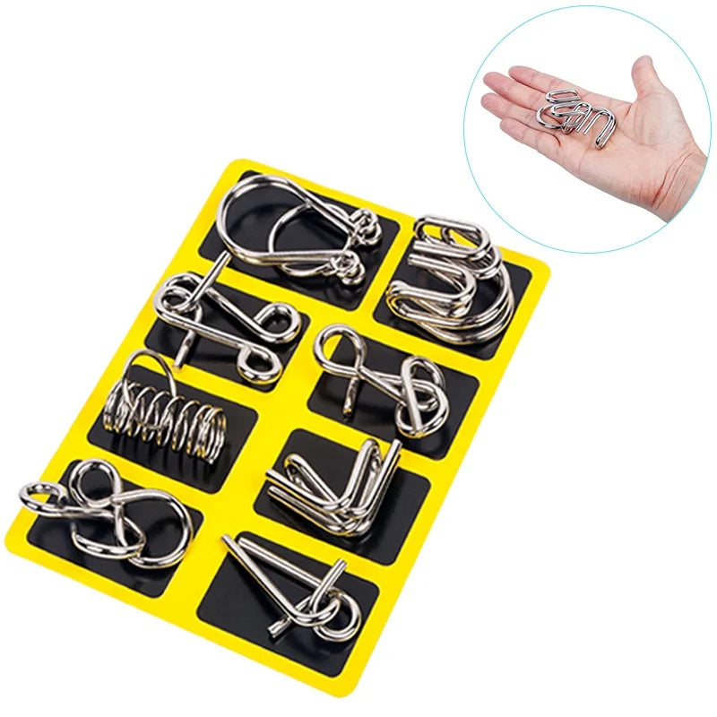 8Pcs/Set Metal Montessori Puzzle Wire, IQ Mind Brain Teaser, Interactive Game for Children & Adults, Educational Toy, Stress Reliever