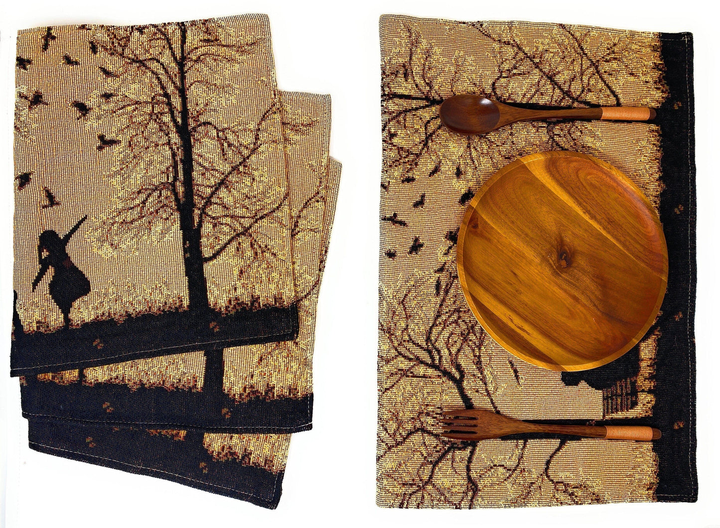 DaDalogy Bedding Set of 4 Pieces Autumn Birds Blessing Tapestry Dining Placemats 13” x 19” (Thanksgiving)