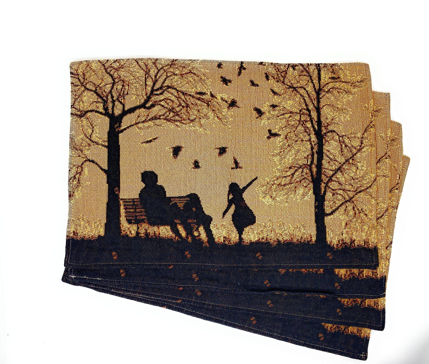 DaDalogy Bedding Set of 4 Pieces Autumn Birds Blessing Tapestry Dining Placemats 13” x 19” (Thanksgiving)