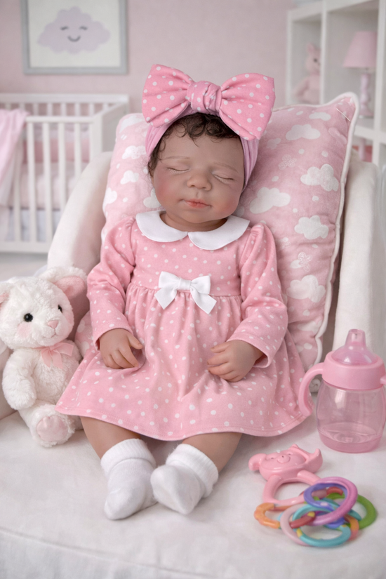 Victoria 19” W/ NEWBORN CURLY HAIR , CUSTOM MADE Full Silicone Tan Skin open mouth tat 5 days