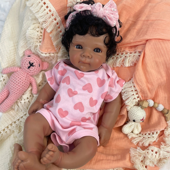 Eden 18” Newborn Girl Full Body Silicone no limb mold lines Brown Skin Tone Open Mouth approx 7lbs. TAT approx. 10-15 Days