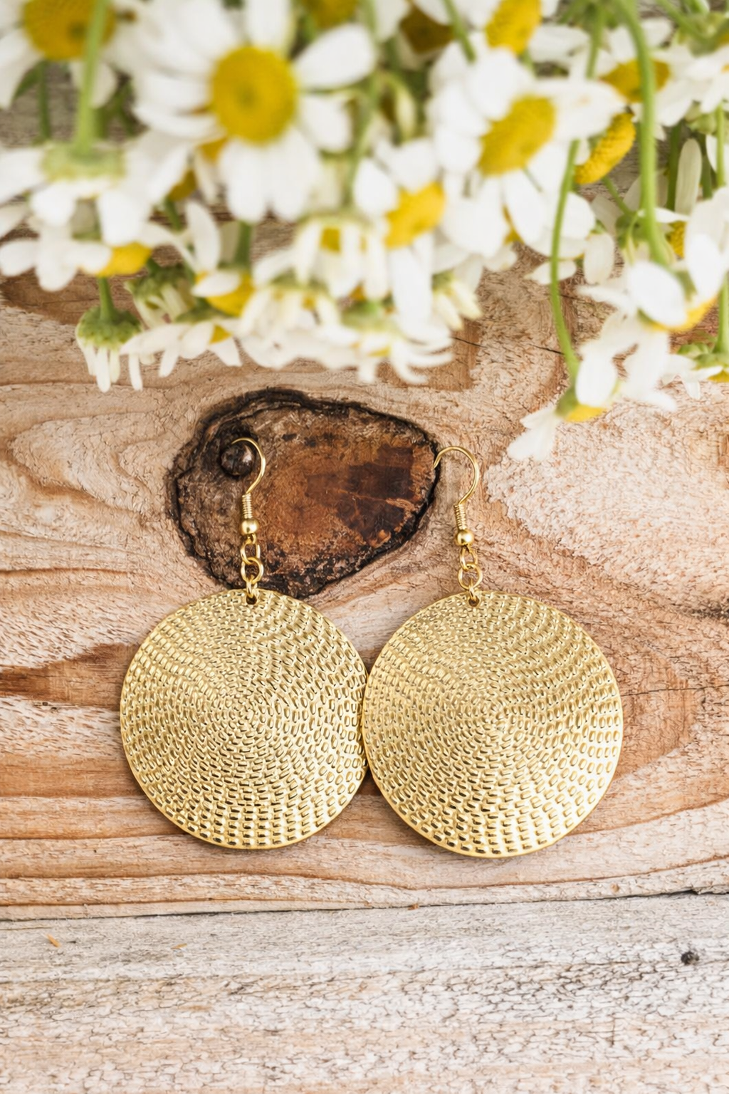 Beautiful Gold Disc Drop Earrings