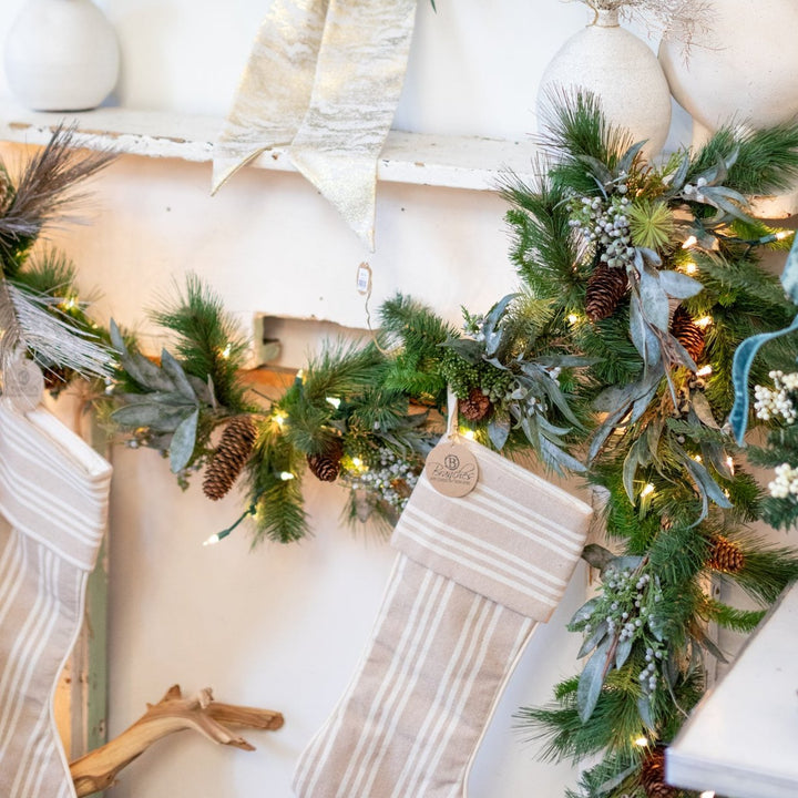 6 ft. Seeded Eucalyptus and Pine Garland, evergreen home accent for fireplace, railing or entryway