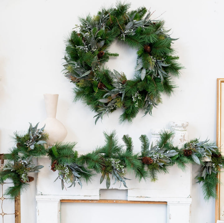 6 ft. Seeded Eucalyptus and Pine Garland, realistic greenery decor for mantel, staircase or doorway from Cedar & Spice Gifts