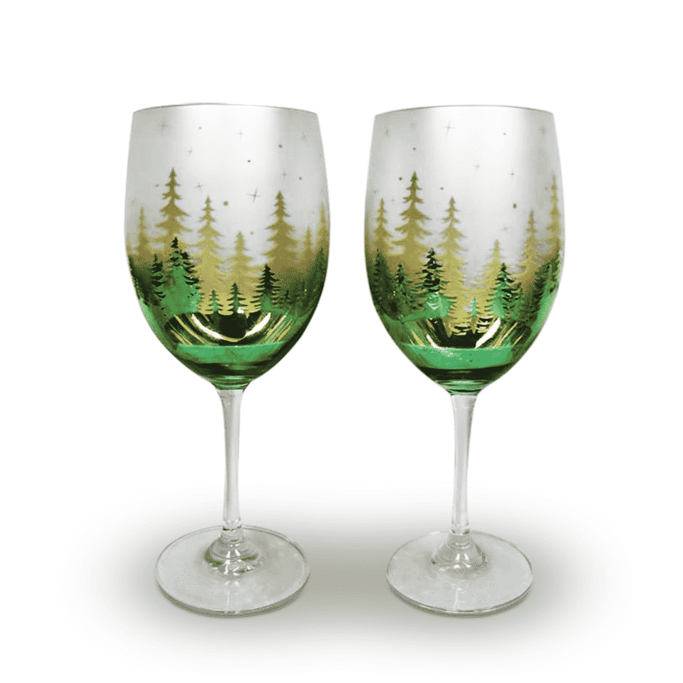 Green Pine Tree Wine Glasses