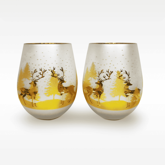 Gold & Silver Deer Stemless Wine Glasses