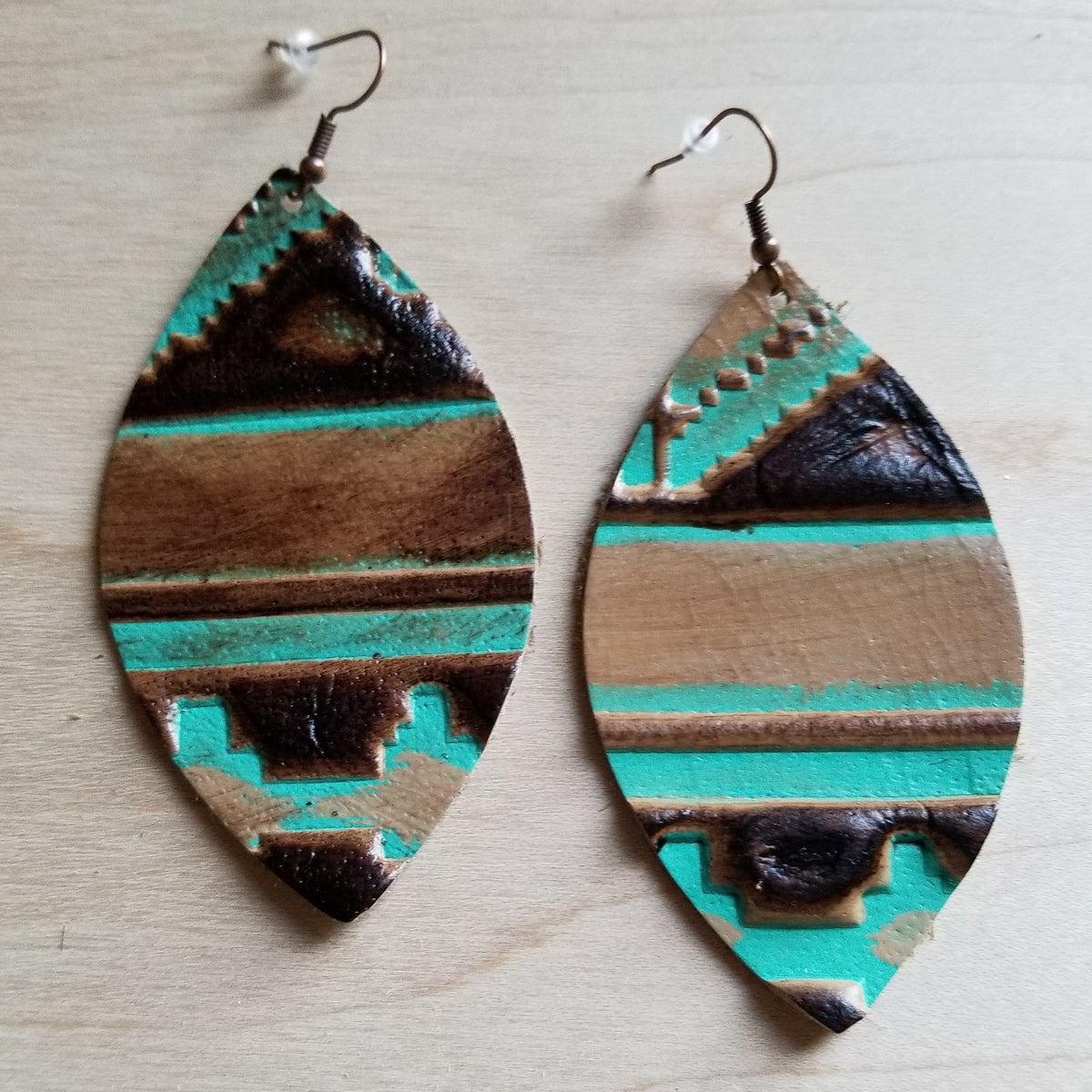 **Leather Oval Earrings in Turquoise Navajo 217f